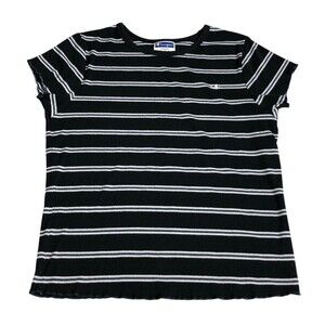 Champion Top Womens L Black Striped Stretch Knit Preppy Retro Baby Tee Y2K 90s